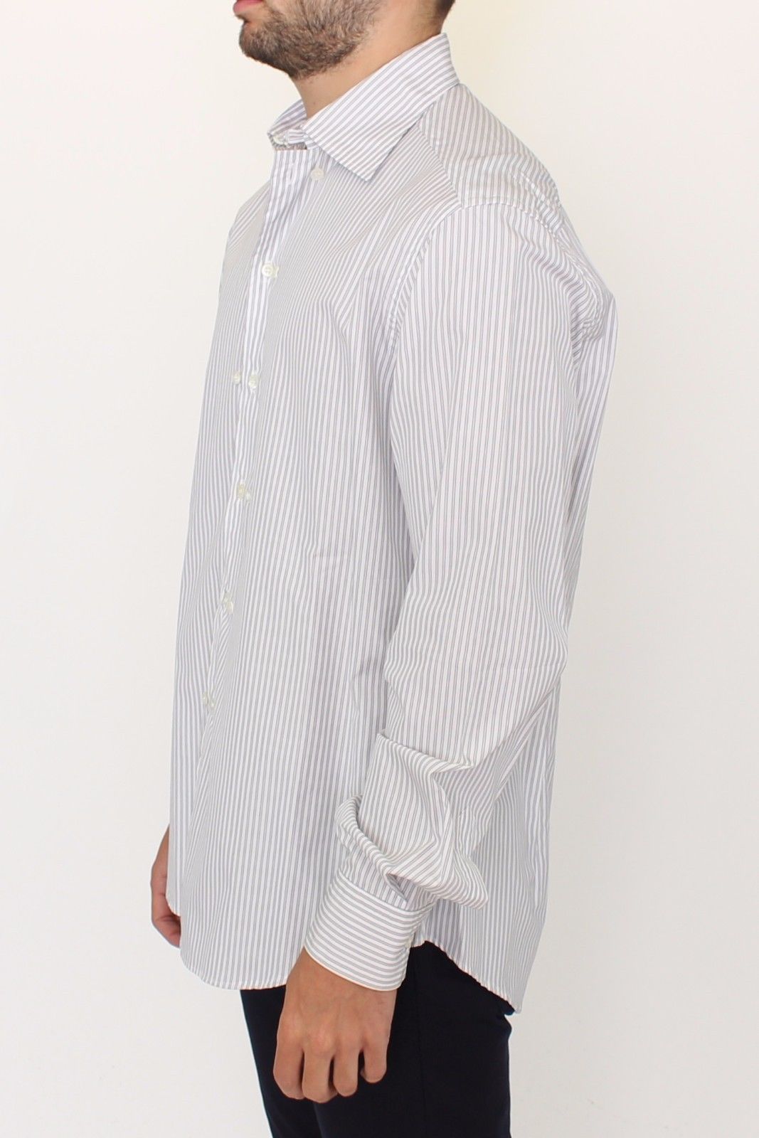 Ermanno Scervino white and grey striped regular fit casual shirt